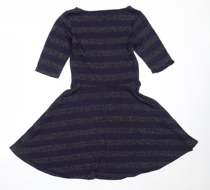 Atmosphere Womens Blue Striped Polyester Fit & Flare  Size 12  Round Neck