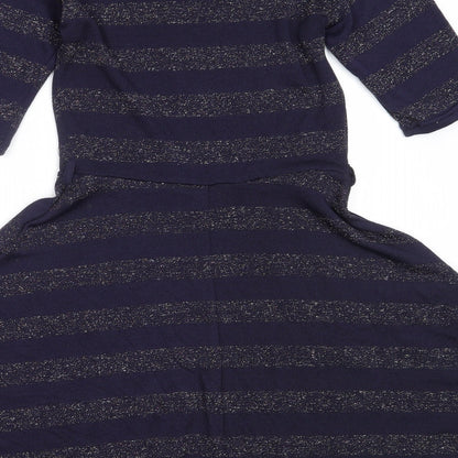Atmosphere Womens Blue Striped Polyester Fit & Flare  Size 12  Round Neck