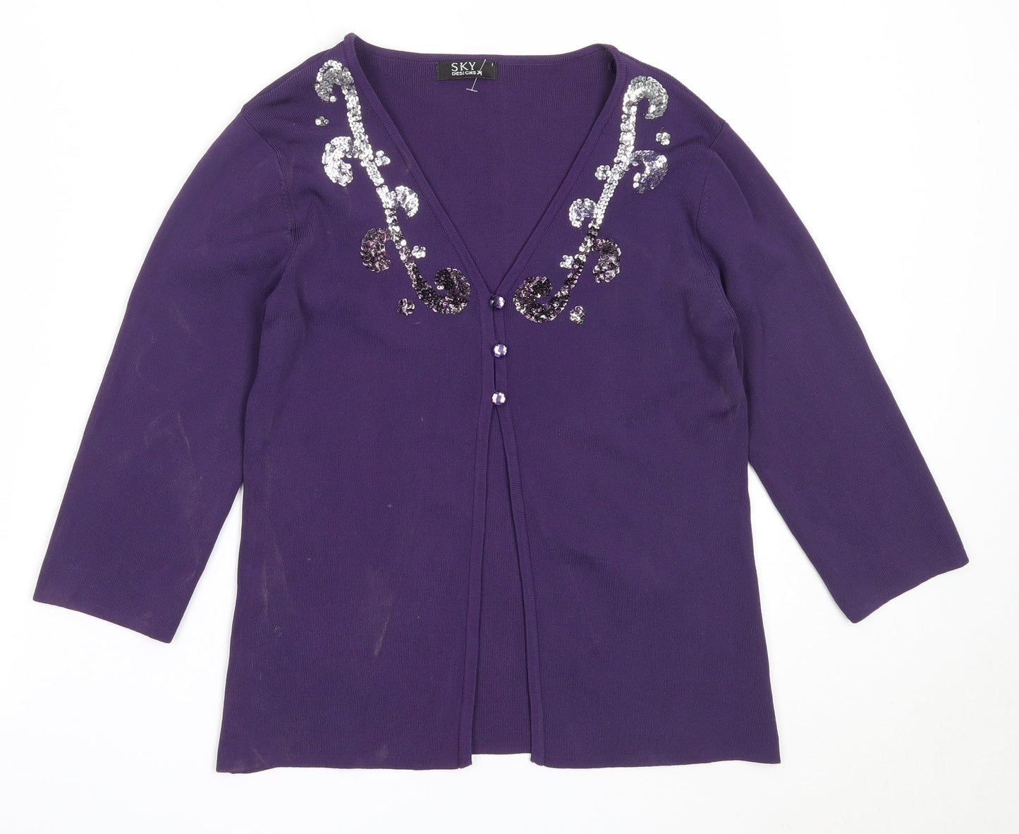 Sky Designs Womens Purple V-Neck  Viscose Cardigan Jumper Size S