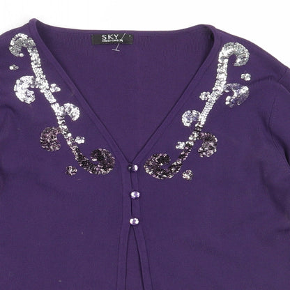 Sky Designs Womens Purple V-Neck  Viscose Cardigan Jumper Size S