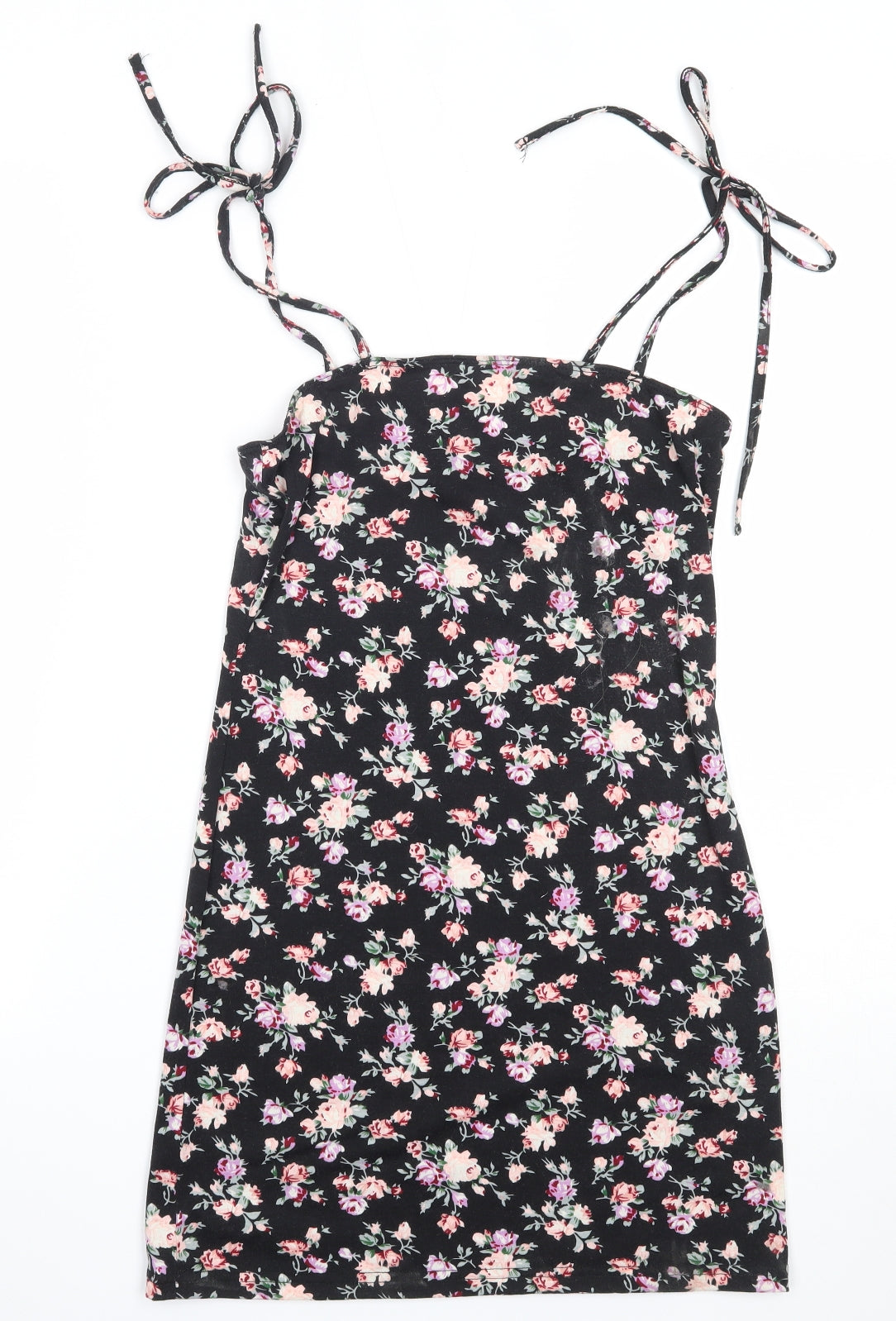 SheIn Womens Black Floral Polyester Mini  Size S  Square Neck