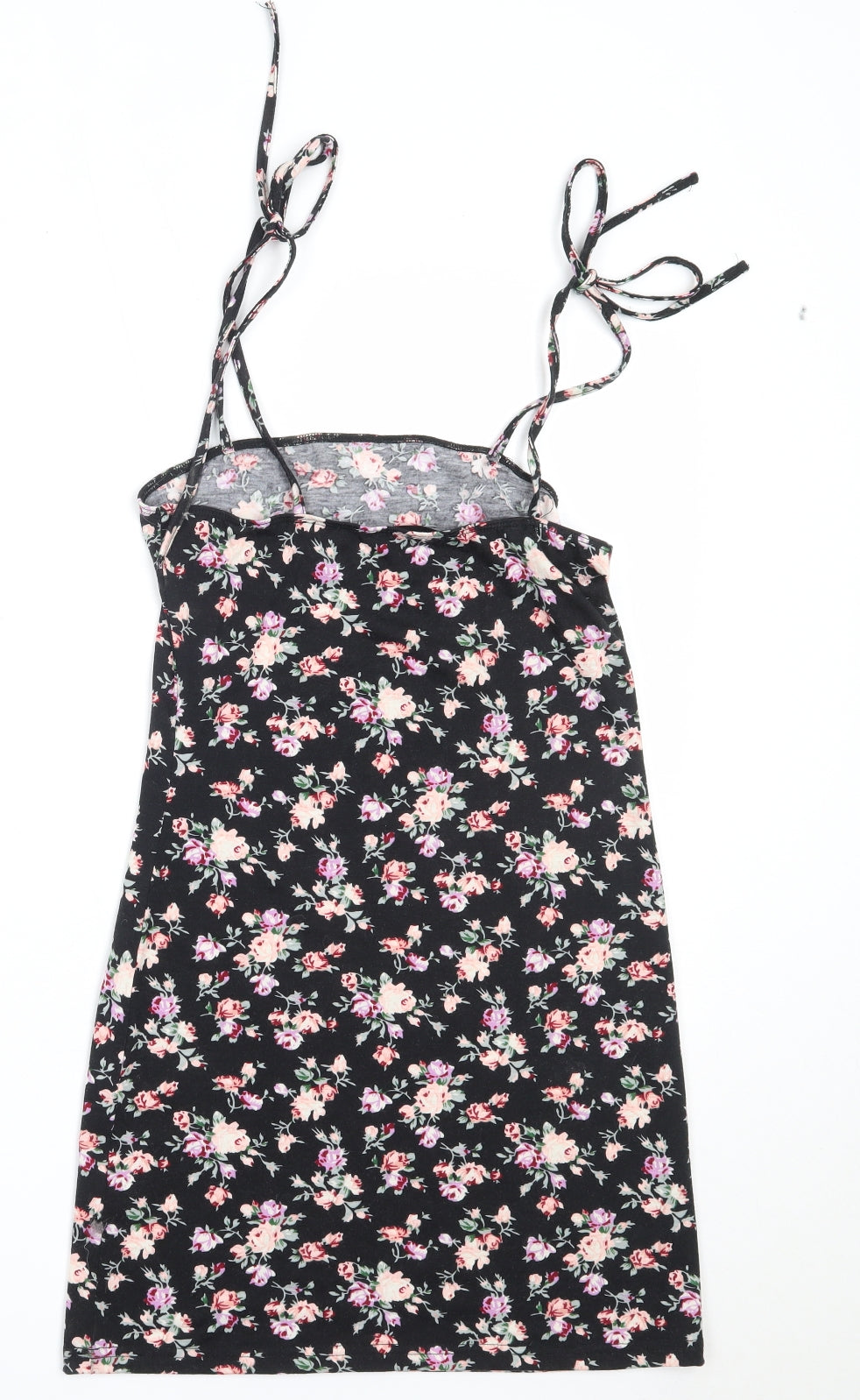 SheIn Womens Black Floral Polyester Mini  Size S  Square Neck