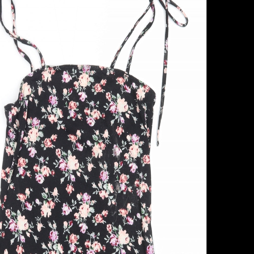 SheIn Womens Black Floral Polyester Mini  Size S  Square Neck
