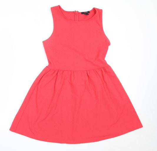 FOREVER 21 Womens Red  Polyester Fit & Flare  Size M  Round Neck