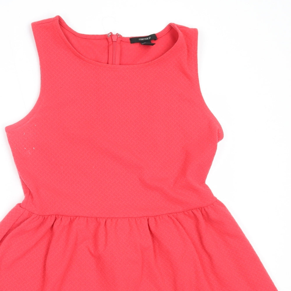 FOREVER 21 Womens Red  Polyester Fit & Flare  Size M  Round Neck