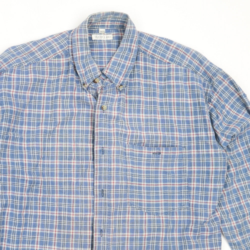 West Lake Mens Blue Check Cotton  Button-Up Size L Collared