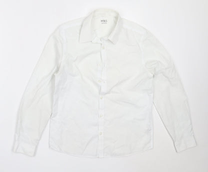 Marks and Spencer Boys White  Polyester Basic Button-Up Size 12-13 Years Collared  - school