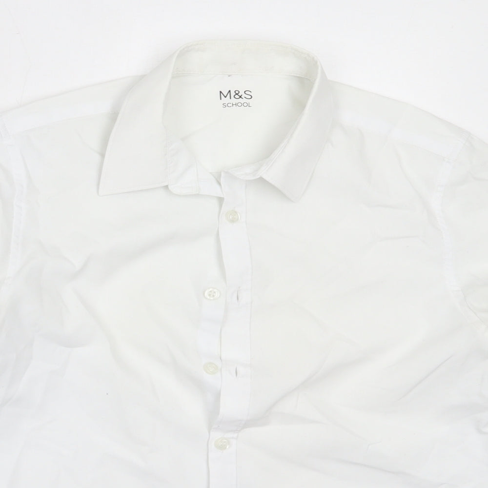 Marks and Spencer Boys White  Polyester Basic Button-Up Size 12-13 Years Collared  - school
