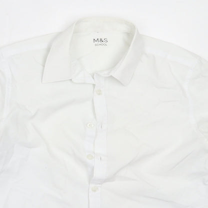 Marks and Spencer Boys White  Polyester Basic Button-Up Size 12-13 Years Collared  - school