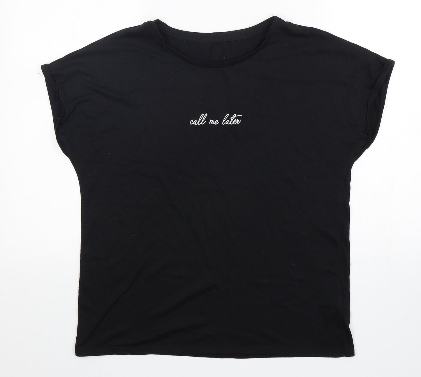 Primark  Womens Black  Polyester Basic T-Shirt Size 12 Round Neck