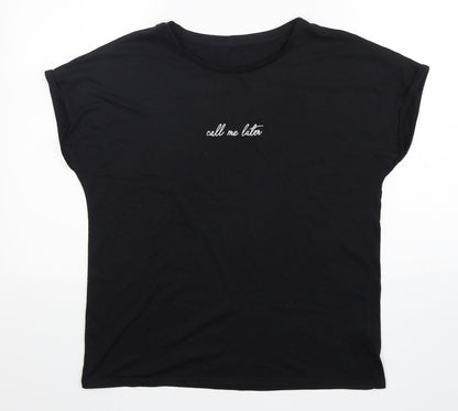 Primark  Womens Black  Polyester Basic T-Shirt Size 12 Round Neck