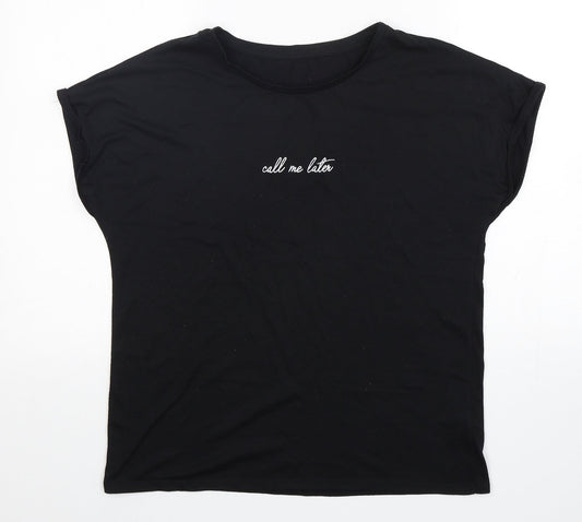 Primark  Womens Black  Polyester Basic T-Shirt Size 12 Round Neck
