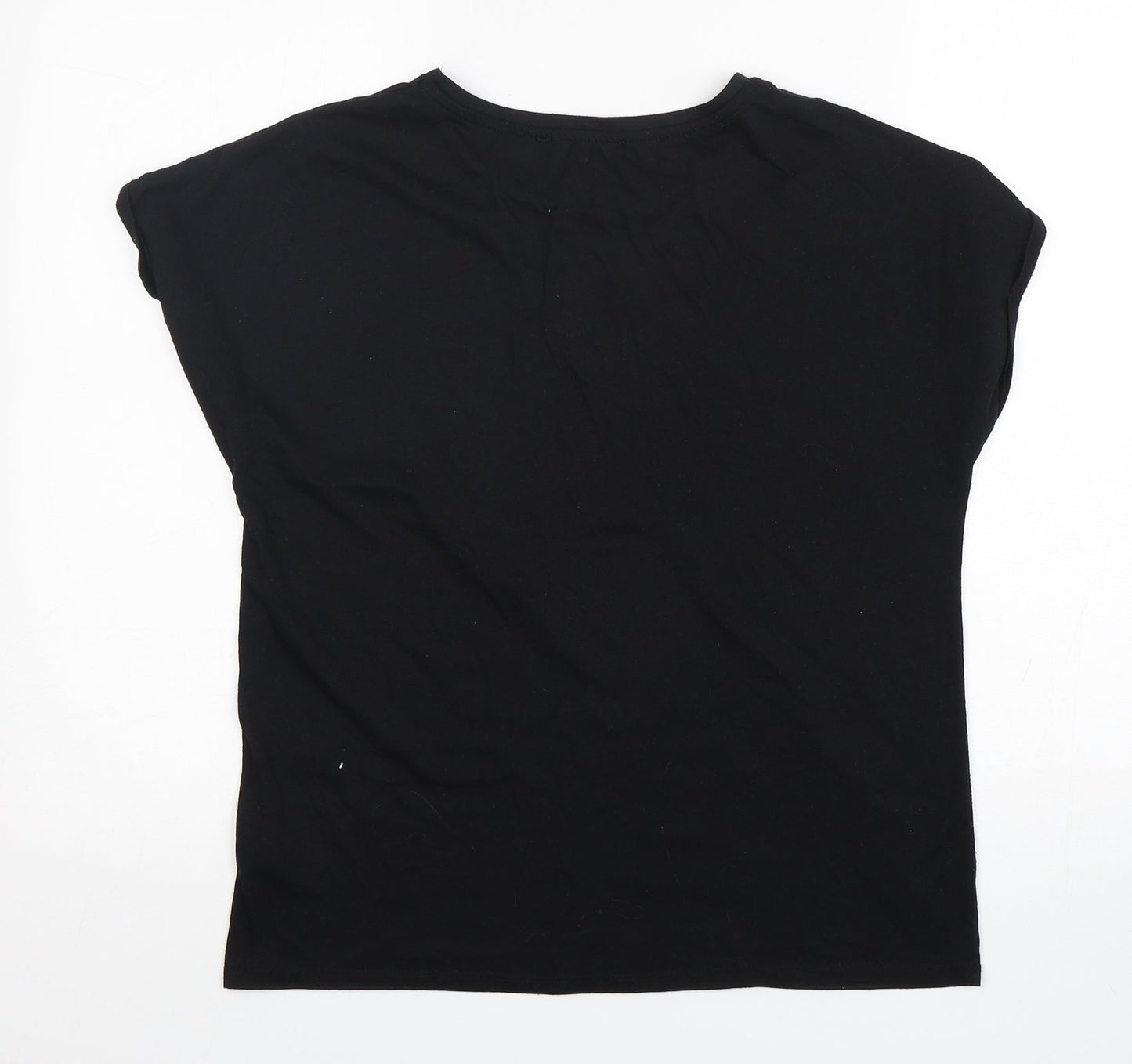 Primark  Womens Black  Polyester Basic T-Shirt Size 12 Round Neck