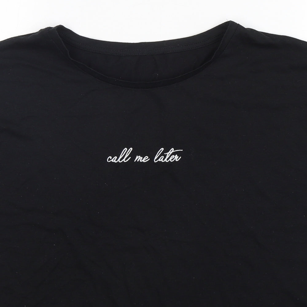 Primark  Womens Black  Polyester Basic T-Shirt Size 12 Round Neck