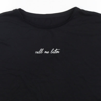 Primark  Womens Black  Polyester Basic T-Shirt Size 12 Round Neck