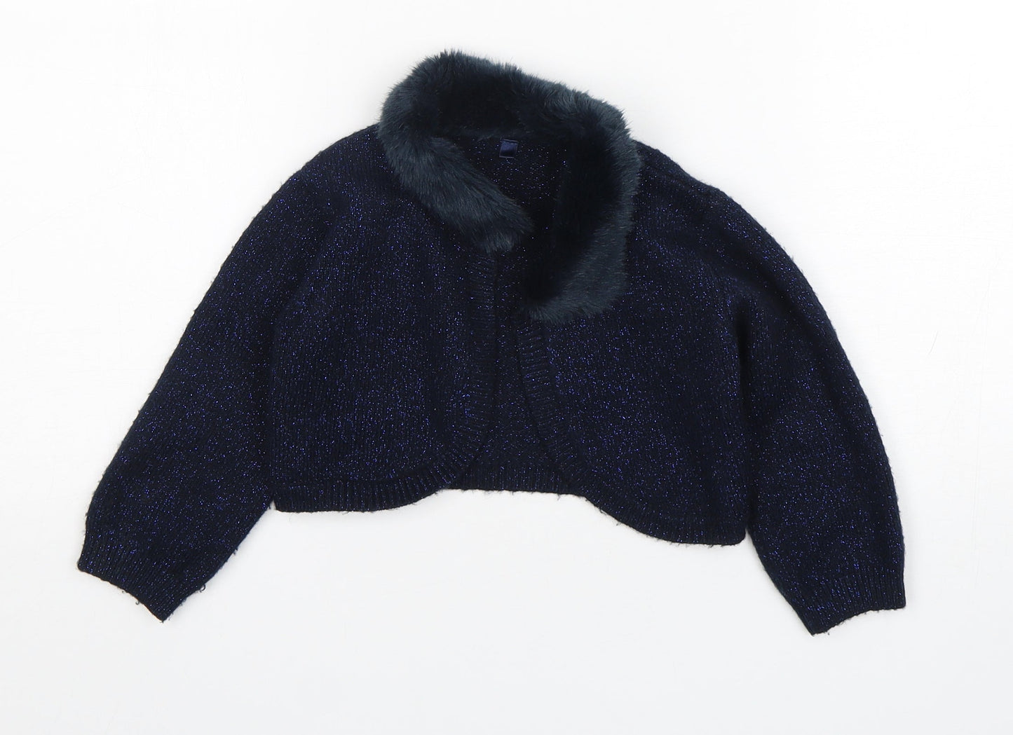 Marks and Spencer Girls Blue V-Neck  Acrylic Shrug Jumper Size 3-4 Years