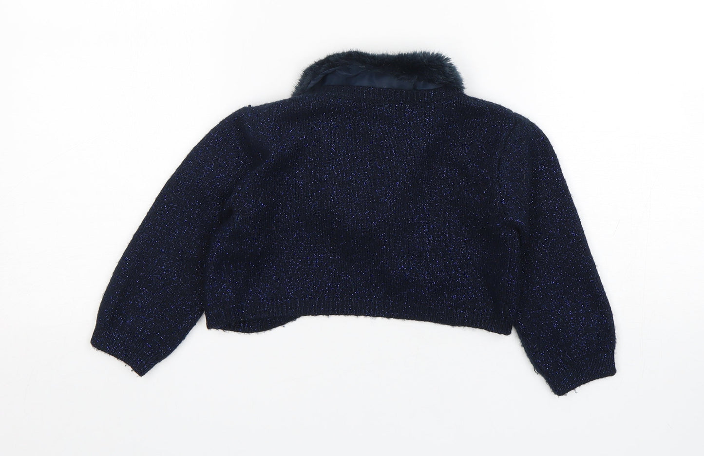 Marks and Spencer Girls Blue V-Neck  Acrylic Shrug Jumper Size 3-4 Years