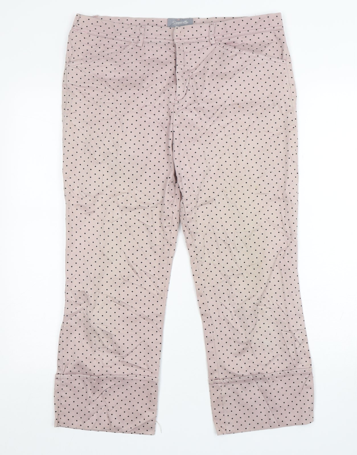 Sasperilla Womens Pink Polka Dot Cotton Cropped Trousers Size 12 L25 in Regular Zip