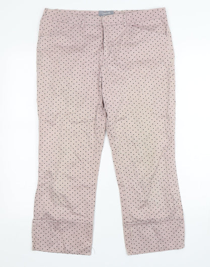 Sasperilla Womens Pink Polka Dot Cotton Cropped Trousers Size 12 L25 in Regular Zip
