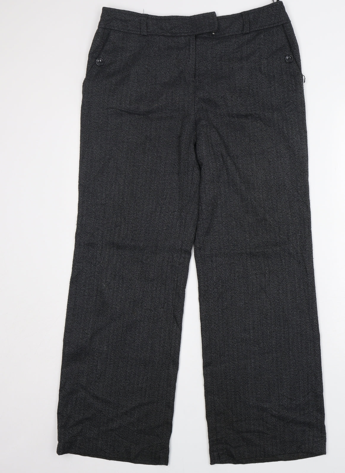 TU Womens Grey Herringbone Polyester Trousers  Size 12 L30 in Regular Zip
