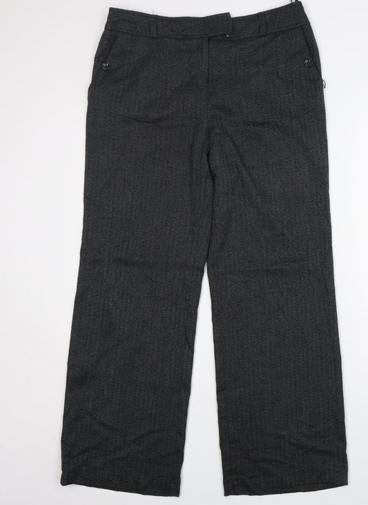TU Womens Grey Herringbone Polyester Trousers  Size 12 L30 in Regular Zip