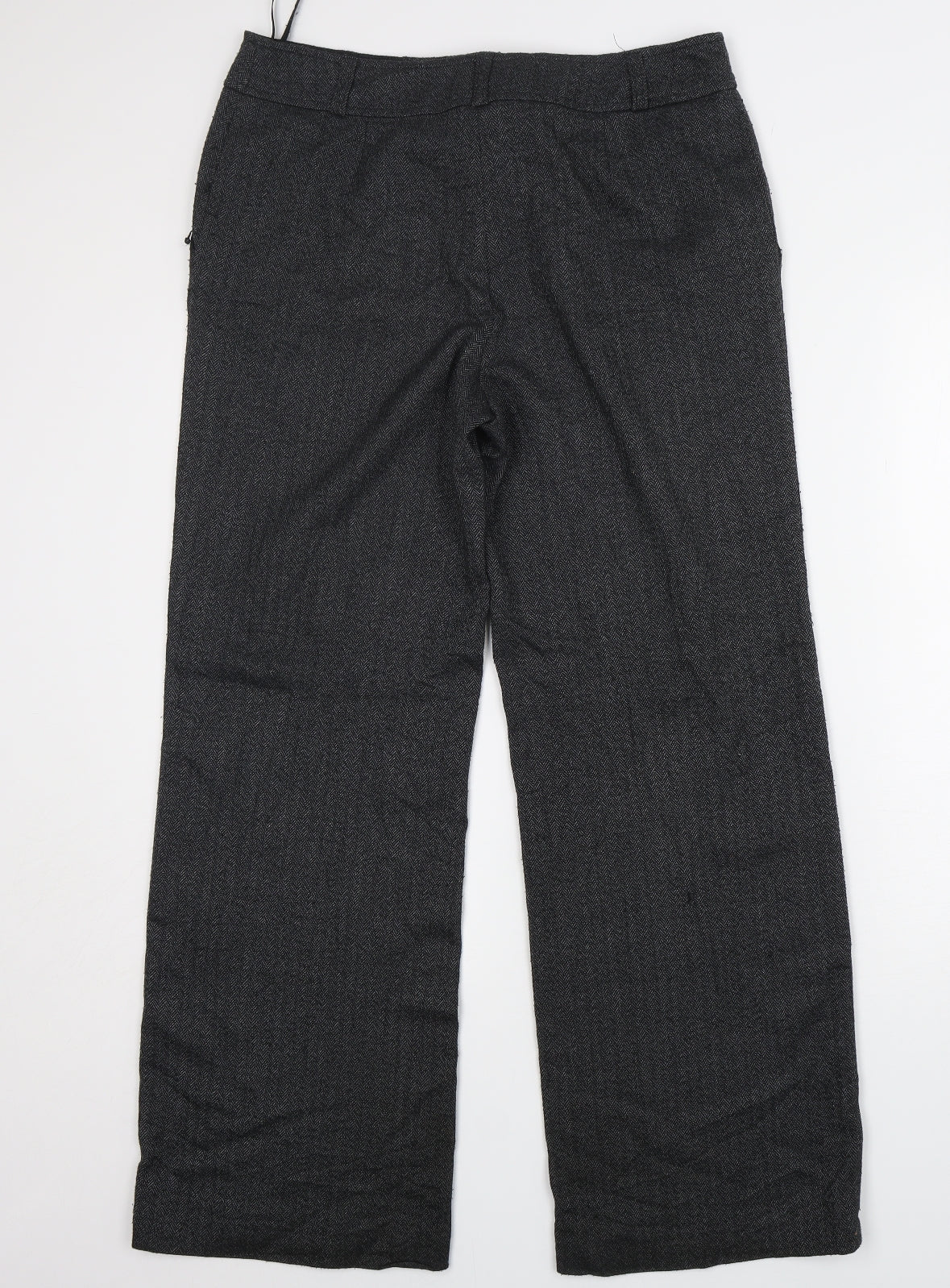 TU Womens Grey Herringbone Polyester Trousers  Size 12 L30 in Regular Zip