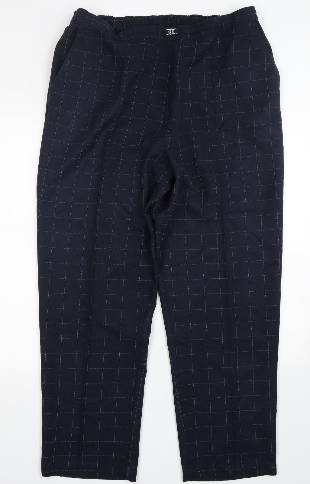 Marks and Spencer Womens Blue Check Polyester Trousers  Size 20 L29 in Regular