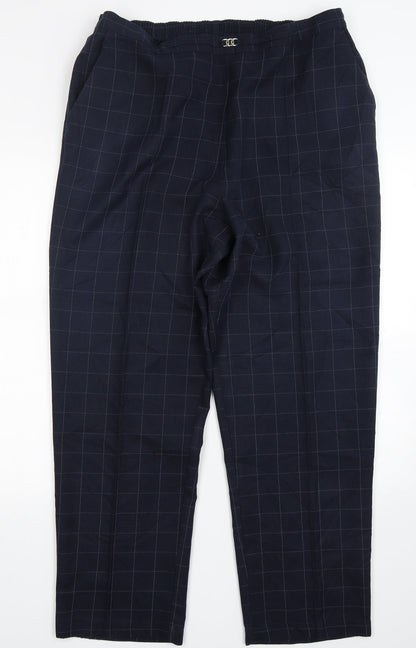Marks and Spencer Womens Blue Check Polyester Trousers  Size 20 L29 in Regular