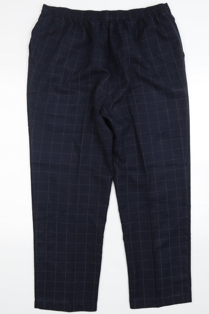 Marks and Spencer Womens Blue Check Polyester Trousers  Size 20 L29 in Regular