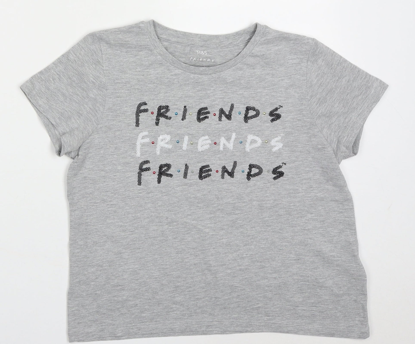 Marks and Spencer Girls Grey  Cotton Basic T-Shirt Size 11-12 Years Crew Neck Pullover - friends