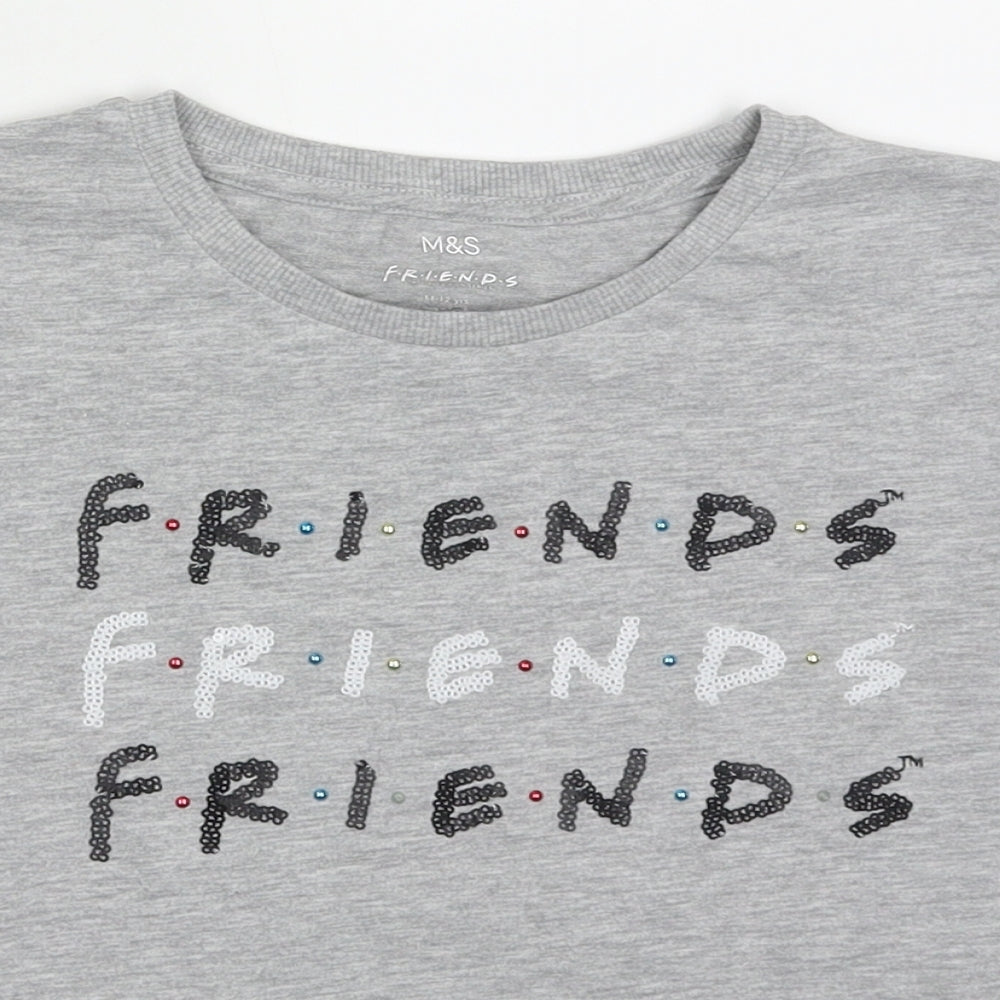 Marks and Spencer Girls Grey  Cotton Basic T-Shirt Size 11-12 Years Crew Neck Pullover - friends