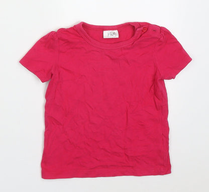 F&F Girls Pink  Cotton Basic T-Shirt Size 9-12 Months Crew Neck Button