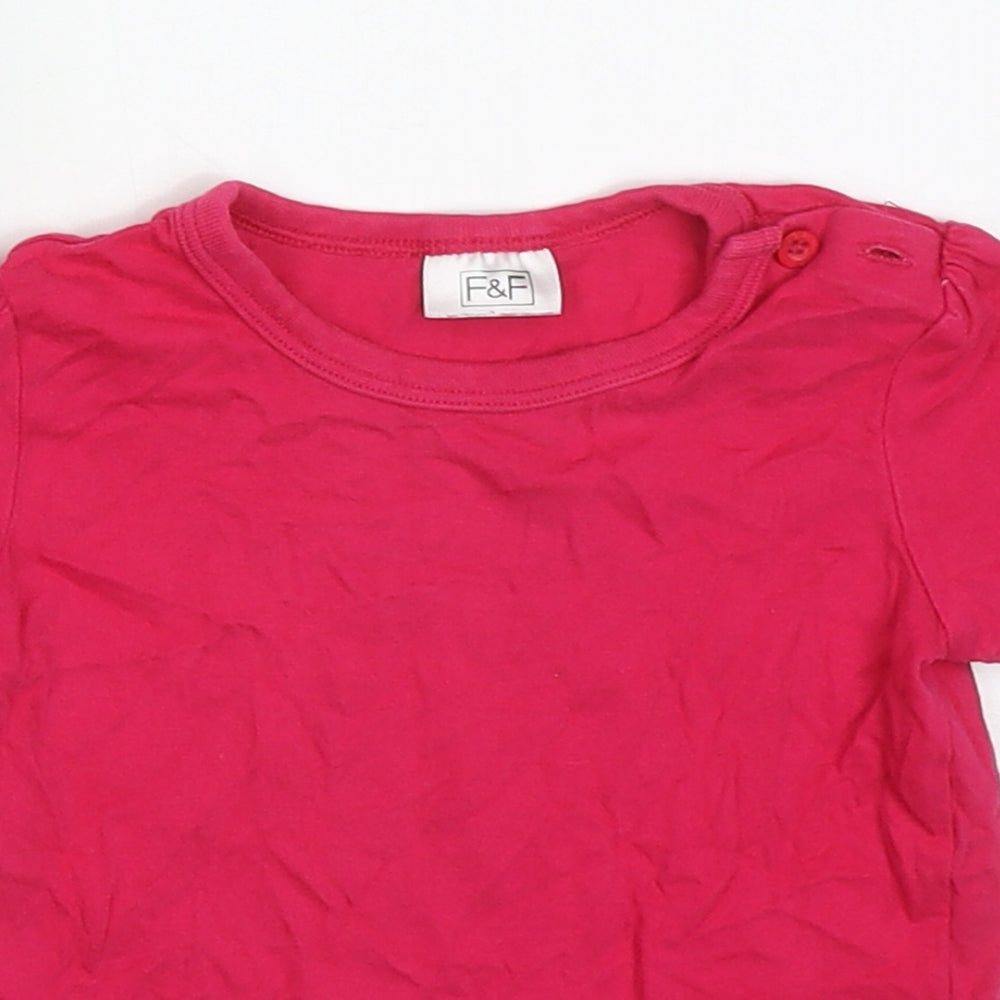 F&F Girls Pink  Cotton Basic T-Shirt Size 9-12 Months Crew Neck Button