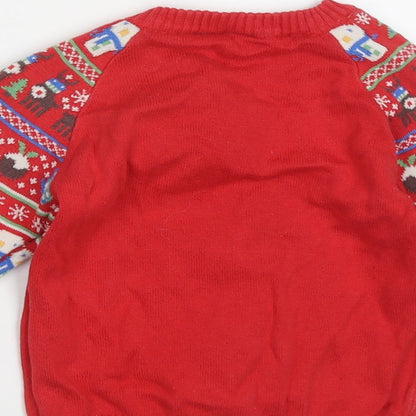 TU Boys Red Geometric Cotton Pullover Jumper Size 12-18 Months  Button - snow man