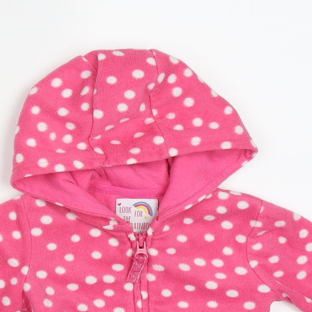 Dunnes Stores Girls Pink Polka Dot Polyester Full Zip Jumper Size 6-9 Months  Zip