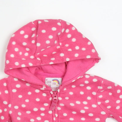 Dunnes Stores Girls Pink Polka Dot Polyester Full Zip Jumper Size 6-9 Months  Zip