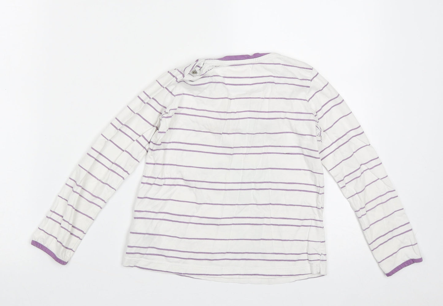 Marks and Spencer Girls White Striped Cotton Basic Casual Size 5-6 Years Crew Neck Pullover - little roller girl