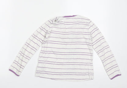 Marks and Spencer Girls White Striped Cotton Basic Casual Size 5-6 Years Crew Neck Pullover - little roller girl