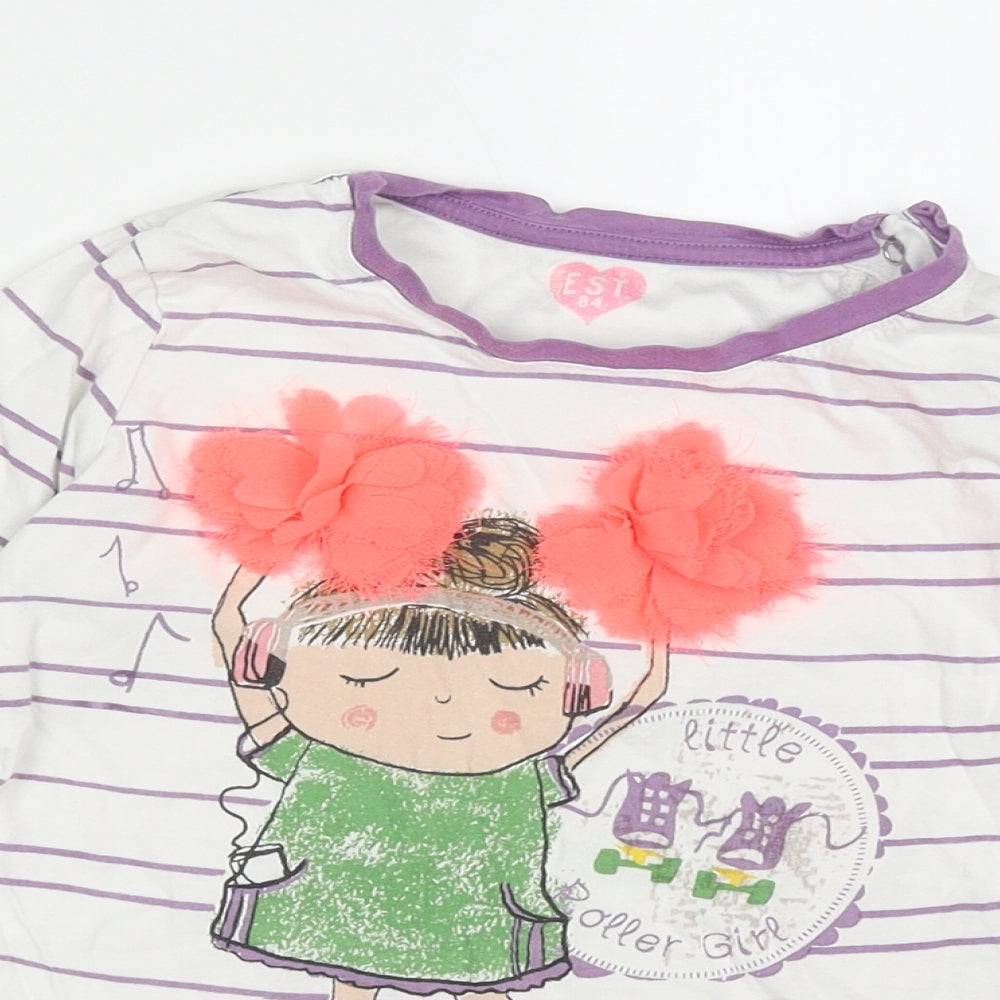 Marks and Spencer Girls White Striped Cotton Basic Casual Size 5-6 Years Crew Neck Pullover - little roller girl