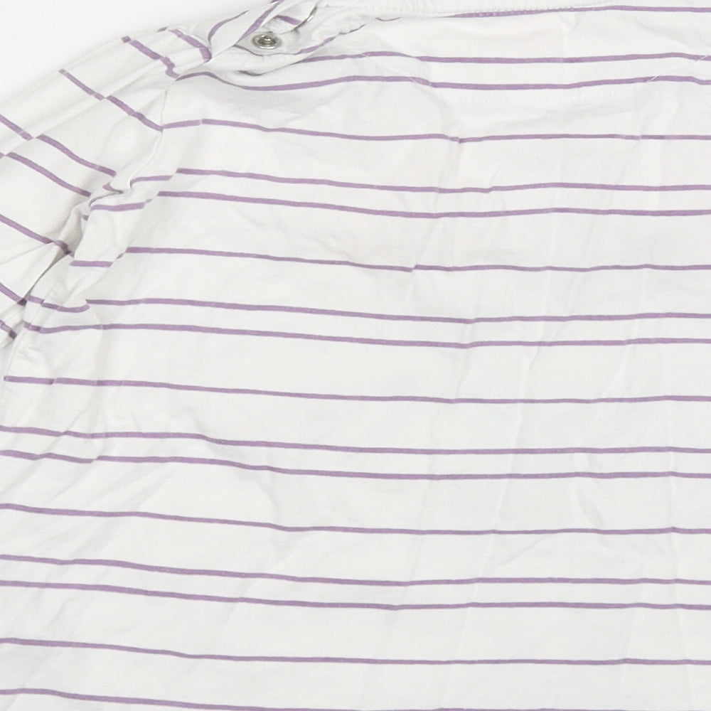 Marks and Spencer Girls White Striped Cotton Basic Casual Size 5-6 Years Crew Neck Pullover - little roller girl