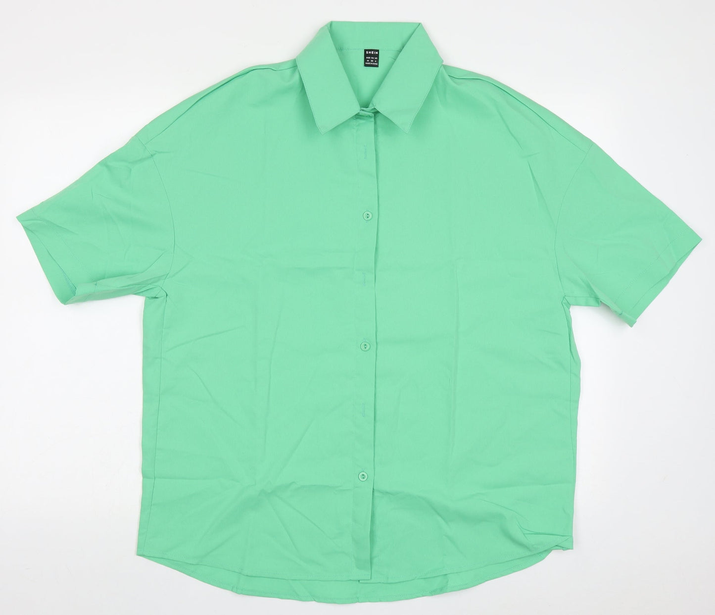 SheIn Womens Green  Polyester Basic Button-Up Size M Collared