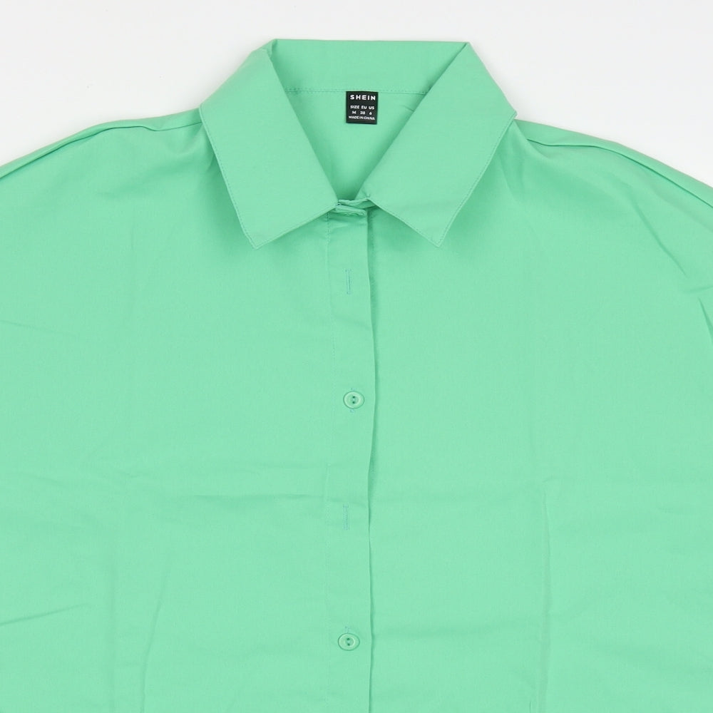 SheIn Womens Green  Polyester Basic Button-Up Size M Collared