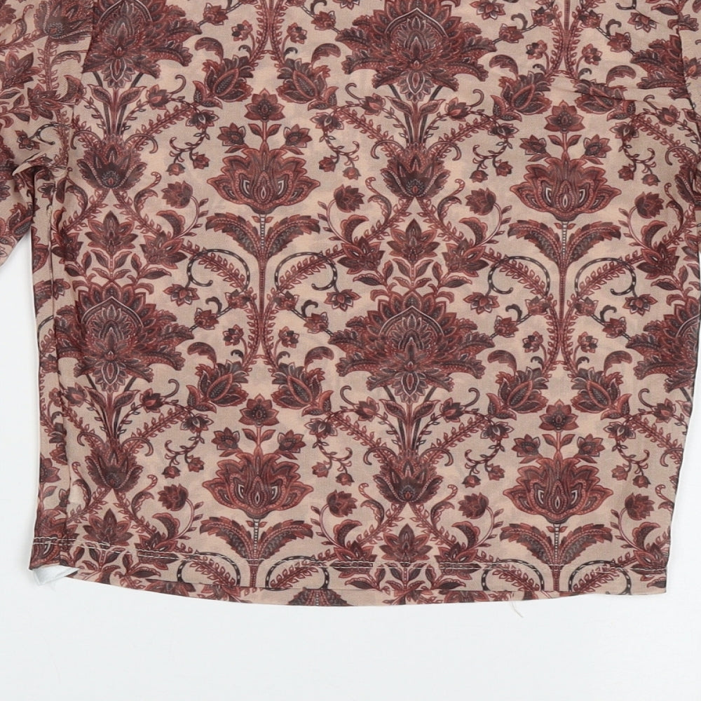 Primark Womens Red Geometric Polyester Cropped T-Shirt Size 2XS Crew Neck