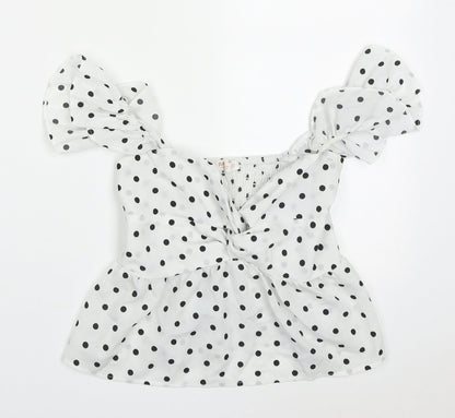ROMWE Womens White Polka Dot Polyester Cropped Blouse Size M Sweetheart
