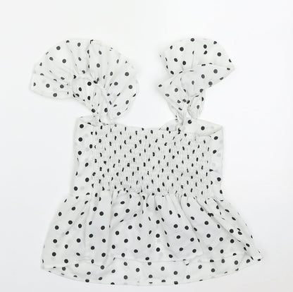 ROMWE Womens White Polka Dot Polyester Cropped Blouse Size M Sweetheart