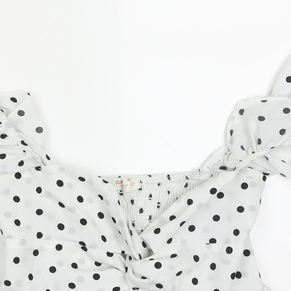 ROMWE Womens White Polka Dot Polyester Cropped Blouse Size M Sweetheart