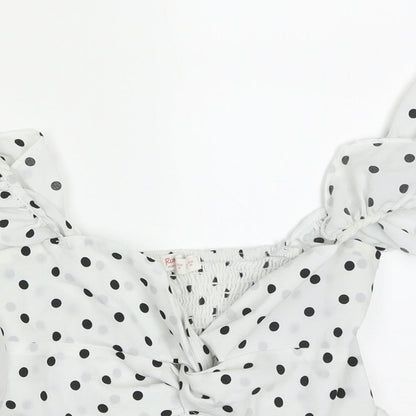 ROMWE Womens White Polka Dot Polyester Cropped Blouse Size M Sweetheart