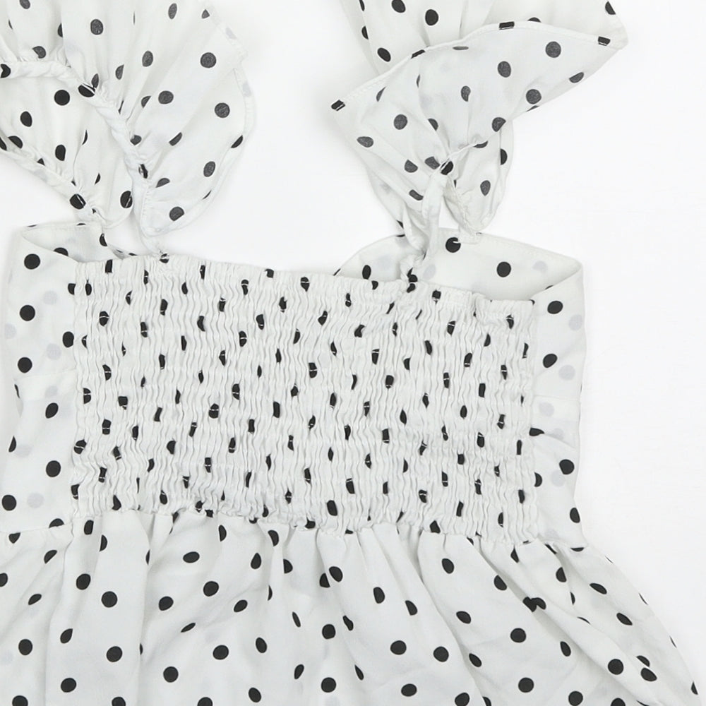 ROMWE Womens White Polka Dot Polyester Cropped Blouse Size M Sweetheart