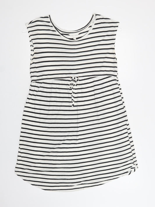H&M Womens White Striped Viscose A-Line  Size M  Crew Neck Drawstring