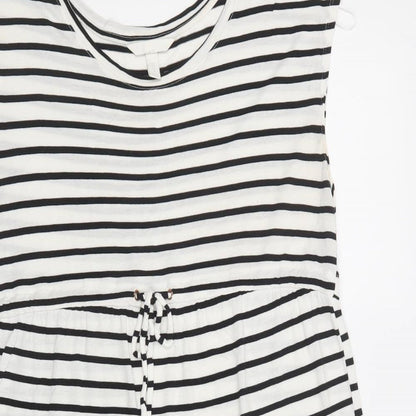 H&M Womens White Striped Viscose A-Line  Size M  Crew Neck Drawstring